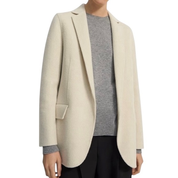 Theory Boy Jacket Double Faced Chevron Wool Notch Collar Open Front Jacket Coat